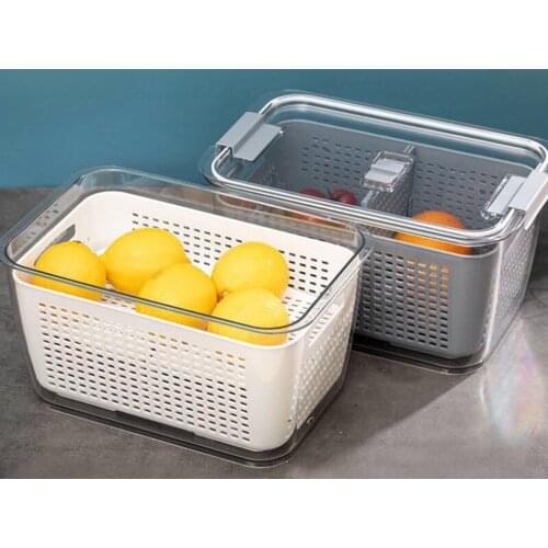 Double-layer Drainable Plastic Box With Lid Kitchen Fruit Vegetable Storage Box Household Refrigerator Fresh-keeping Storage Box