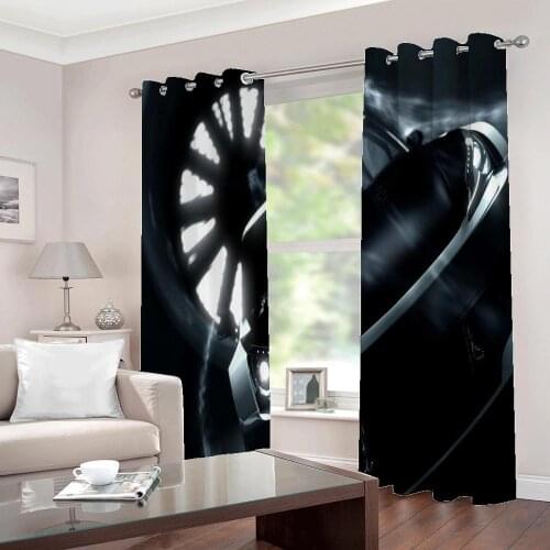 Photo Curtains Custom Living room Bedroom Black sports car 3d painting Drapes Sets 2 Panels With Hooks