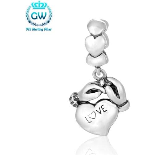 GW Sterling-Silver-Jewelry Made With Love Charm Fit Leather Bracelet Necklaces Pendants Beads & Jewelry Making S175