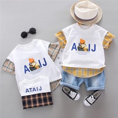 New Summer Baby Boy Cotton Out Clothes Kids Patchwork T Shirt Shorts Pants 2Pcs/sets Infant Children Fashion Toddler Tracksuits