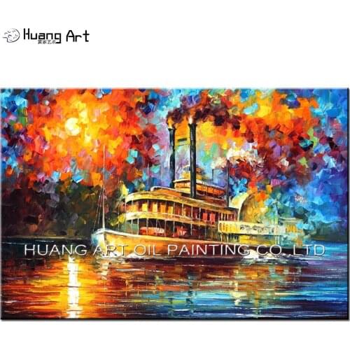 Newest Art Handmade Modern Kinfe Luxury Cruise Oil Painting On Canvas Sea Landscape for Home Room Decor Boat Wall Painting
