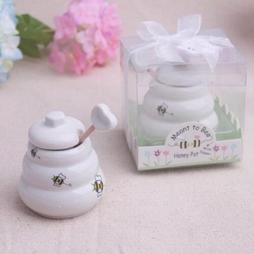50pcs return gifts for wedding souvenirs tableware ceramic honey pot with dipper WB192