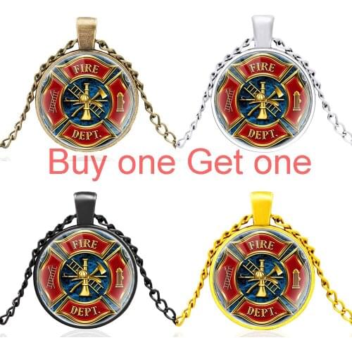 Classic Firemen Symbol Glass Cabochon Men Women Pendant Necklace Unique Fashion Jewelry Accessories Gifts