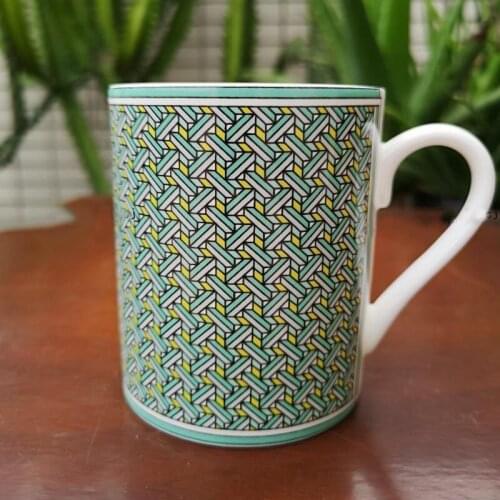400ml Drinking Mug bone china hand paint mosaic pattern gold inlay coffee office mugs gift light green