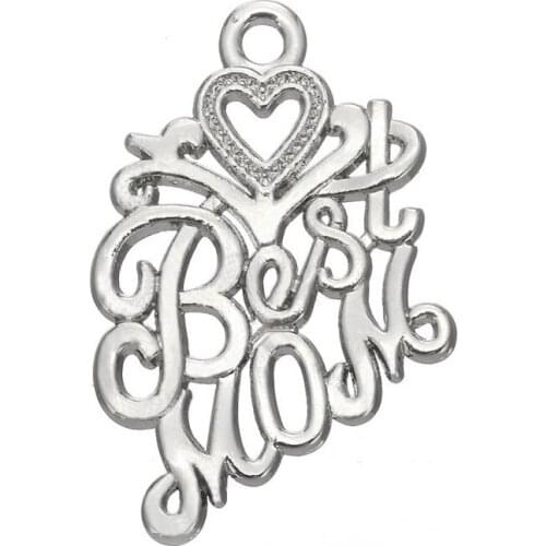 RAINXTAR Fashion Alloy Love Best Mom Letter Charms For Mothers Day 19*27mm 10pcs AAC1664
