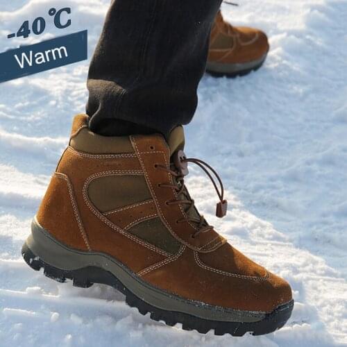 Men winter boots 2021 genuine leather winter shoes warm 100% wool men snow boots non-slip waterproof out door shoes