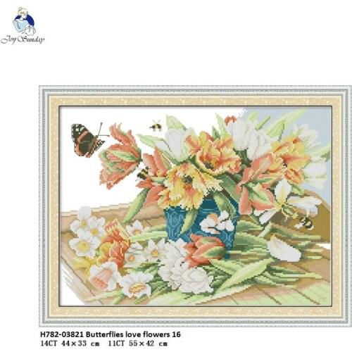 Joy Sunday Butterflies love Flowers,Cross-stitch Embroidery kits,DIY Cross Stitch Embroidery Suit,Enough Canvas for Embroidery