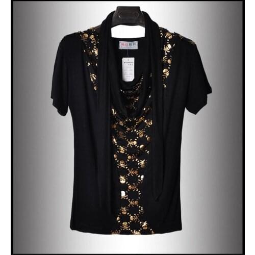 2021 Summer New Mens Short-sleeved Skull Fake Two Shirt Personality Non-mainstream Fashion Tide T-shirt Singer Stage Costumes