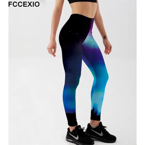 FCCEXIO New Arrival Beautiful Galaxy Pattern Print High Waist Plus Size Women Leggings Fashion Fitness Slim Female Ninth Pants