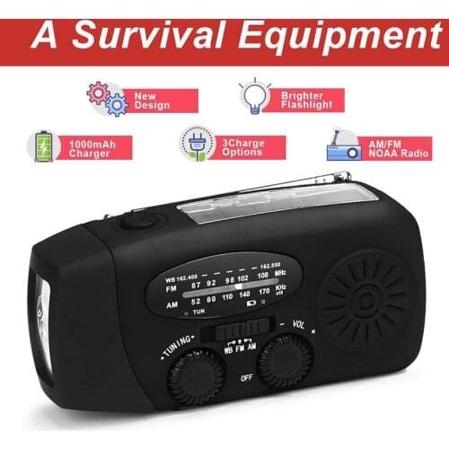 Protable Hand Radio Solar Crank Dynamo Self Powered AM/FM/NOAA Weather Radio Outdoor Emergency Use LED Flashlight And Power Bank