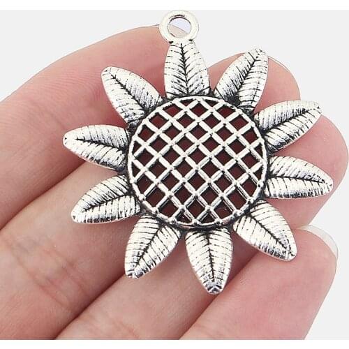 4PCS Antique Large Hollow Sun Flowers Charms Pendants for Necklace Making Jewelry Findings 44mm