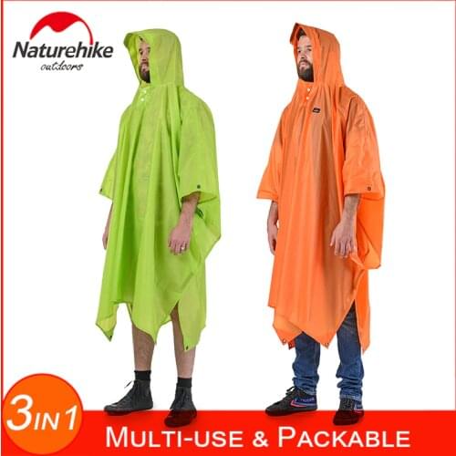 Naturehike Outdoor Multi-use Packable Rain Ponchos For Adults Hooded Rain Coat For Theme Park Hiking Camping Fishing Travel