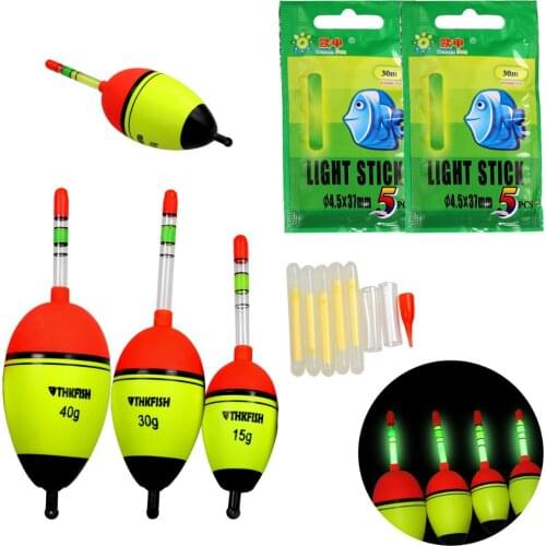 5 pieces 5g 15g 30g 40g Glow Fishing Floats EVA Night Float Bobber Light Floats For Night Fishing