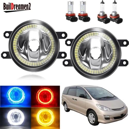 Angel Eye Fog Light For Toyota Estima 2000-2006 Car Front Bumper Fog Light Assembly With Halo Ring Daytime Running Lamp H11 12V