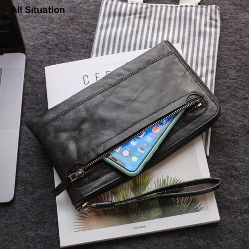 Luxury Clutch Bag Men First Layer Cow Leather Top Quality Male Casual Mini Hand Bags multi Card Cell Phone Wallet Money Bag
