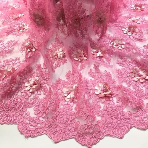 Pink 3D Lace Fabric With Beads And Stones High Quality African Tulle Lace Fabric 2020 Guipure Nigerian Lace Fabrics M2608
