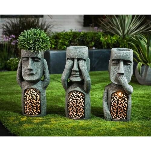 See Hear Speak No Evil Garden Easter Island Statues Creative Garden Resin Sculpture Outdoor Decoration E2S