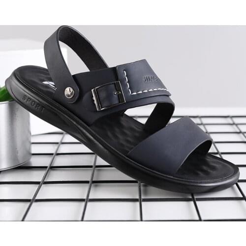 Yomior 2021 Summer Beach Sandals High Quality British Vintage Casual Men Shoes Slip-On Classics Real Leather Flip Flop Slippers