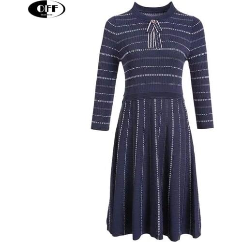 Aautumn spring knitting midi dresses for women striped casual lady knitted sweater long sleeve female dress vestidos mujer femme