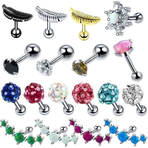 Swanjo 1pc Steel Tragus Piercing Earring Flower Opal Ear Tragus Piercing Orelha Cartilagem Helix Earrings Body Piercing Jewelry