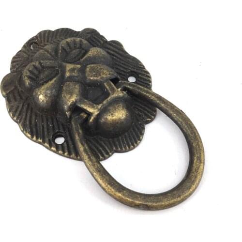 10PCS 41*65MM Vintage Bronze Lion Head Knobs Cabinet Handles Door Hardware Handles Cupboard Closet Drawer Pulls