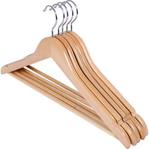 10 pcs/lot Adult Wooden Clothes Hangers Hotel Closet Storage Solid Wood Suit Hanger Sturdy Pants Rack with Clips