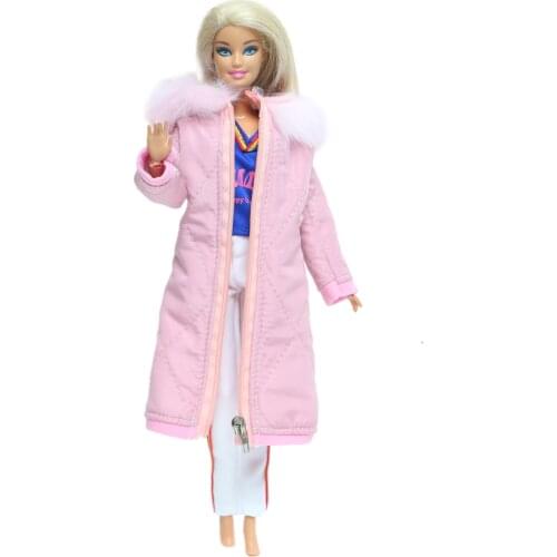 2 Pcs/Lot =1x Fashion Sport Outfit +1x High Quality Long Coat Cotton Dress Skirt Winter Warm Clothes for Barbie Doll Accessories