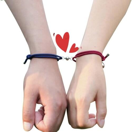 2PCS Couple Bracelet Women Men Red Adjustable Creative Magnet Attract Woven Bracelets Lover Friendship Jewelry Valentine Gifts