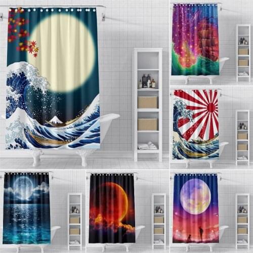 3D Scenery Moon Bathroom Curtain Waterproof Shower Curtain Natural Landscape Shower Curtain Fabric Polyester Bath Cover Hooks