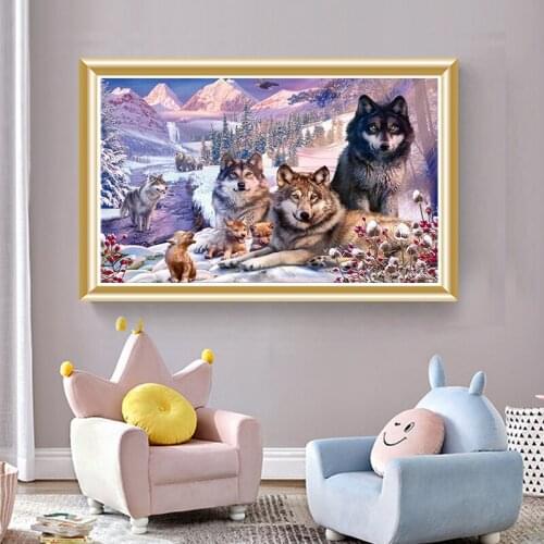 5D Square Diamond Painting Animal Snow Wolf Diamond Embroidery Landscape Rhinestone Mosaic Home Decor Picture Cross Stitch Kit