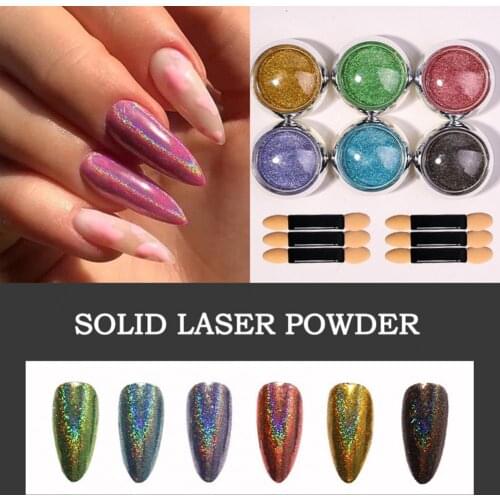 6Pcs/Set Nail Powder Mirror Surface Electroplating Effect Portable Holographic Manicure Powder Glitter Chrome Pigment Cosmetic