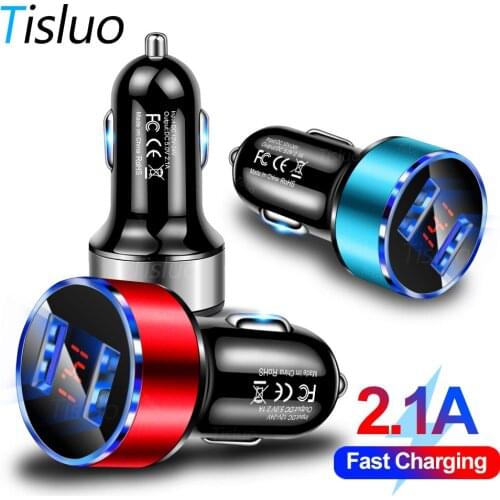 Tisluo Car Charger With LED Display Fast Charger Dual Car USB Charger For iPhone 7 8 11 Samsung Xiaomi Car Mobile Phone Charger