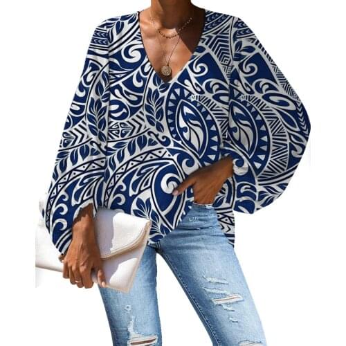 Blouse Women Plus Size Polynesian Traditional Tribal Shirts Fashion Long Sleeve Tops Chiffon Blouse Loose Tops Shirts Female