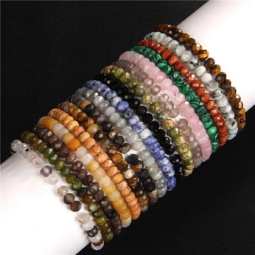 4x6mm Natural Rondelle Beads Bracelet Round Faceted Tiger Eye Malachite Stone Beaded Yoga Bracelets Bangles Men Women Jewelry