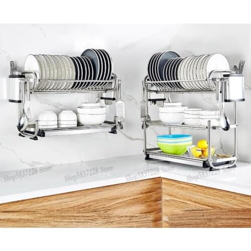 304 stainless steel household dish rack drain rack kitchen racks dish racks tableware chopsticks washing and drying wall-mounted
