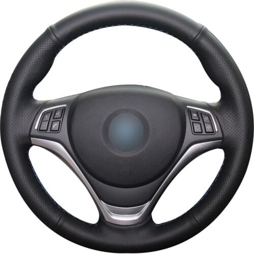 Black Natural Leather Car Steering Wheel Cover for BMW X1 2014 2015