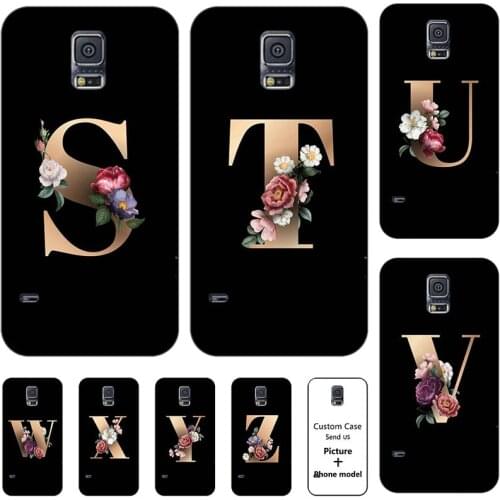 Flower 26 English Letters Custom Initial Case For Samsung Galaxy S5 S 5 G900 i9600 S5Neo S5 Neo SM-G903F S5 Mini G800 Soft Cover