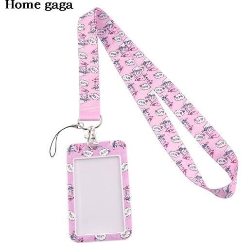 DB204 Homegaga Friends Cartoon Pink Lanyard for Key Phone USB Keys Keychain Name Badge Holder Lanyard With Card Cover Case