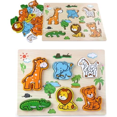 Wooden Animal Matching Game Three-dimensional Puzzle Toy Wood Inlaid Make-up Clutch Plate Shape Cognitive Toy