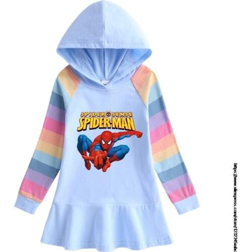Disney Cartoon SpiderMan Print Girl Kid Cotton Hoodie Dress with Pleated Hemline Long SleeveBaby Child Sweatshirt Coat Clothes