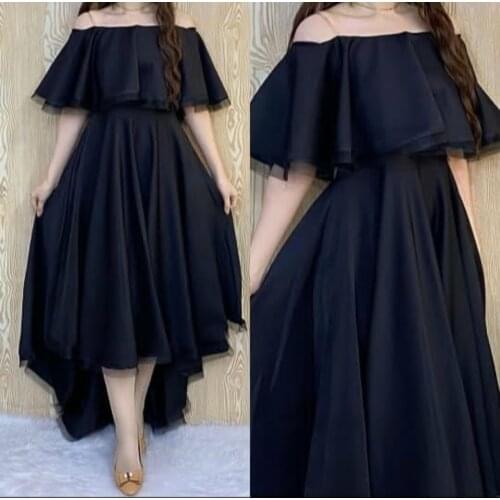 Elegant Long Navy Blue Off Shoulder Evening Dresses Ruffled Corset Back Tulle Abendkleid Robes de Soirée for Women