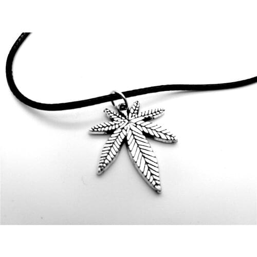 European American Canada Jamaica Hemp Maple Leaf Necklace African Plants Tree Weed Foliage Leaves Leather Rope Necklace jewelry