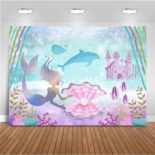 Mermaid Backdrop Fish Castle Coral Pearl Undersea Birthday Party Custom Backdrop Fund Camera Photographic Professional