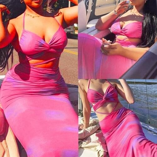 Forefair Bandage Sexy Dress Backless Sleeveless Off Shoulder Maxi Halter Neck Women Party Club Beach Dresses