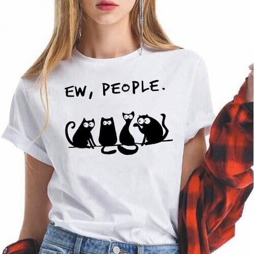 Black Cats Tshirt Women Personalized Style Shirt EW , PEOPLE Letter Printed T Shirt Young Girl Teenage Women Graphic Tee