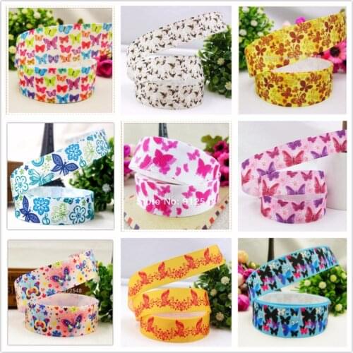 YJHSMY 1541033,22mm 5yard/lot cartoon Printed grosgrain butterfly ribbon,DIY handmade jewelry materials,Wedding supplies