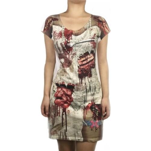 Zombie Bride Day of the Dead Halloween Costumes for Women 3D Print Rhinestone Walking Dead Bride Halloween Dress Scary Costumes