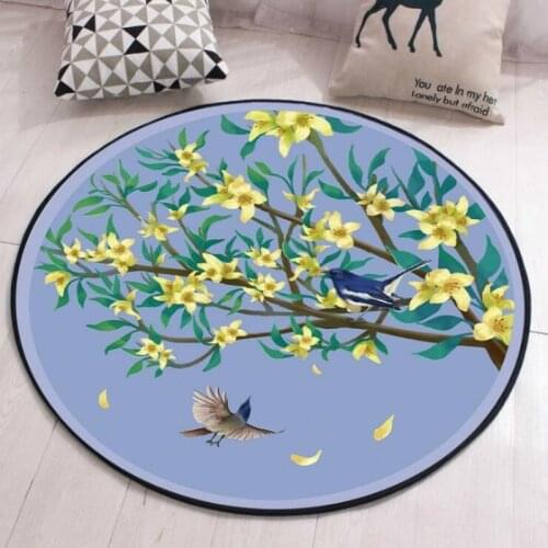 Chinese Flowers Bird Painting Printed Round Carpet Soft Carpets For Living Room Anti-slip Rug Floor Mat For Home Decor Kids Room