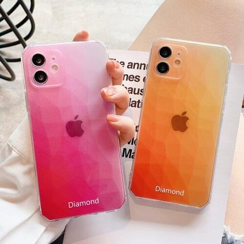 LOVECOM Square Gradient Diamond Pattern Phone Case For iPhone 11 12 Pro Max XS Max XR X 7 8 Plus Soft IMD Shockproof Back Cover
