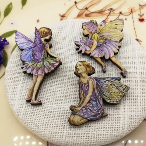 Flower Fairies Summer Scabious Fairy Colorful Wooden Brooch Pin Purple Blue Badge Pins Vintage Jewelry